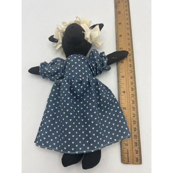 2 Folk Art Primitive Handmade Black Sheep Boy Girl Dress Pantaloons 8" Soft Toy - Picture 6 of 8